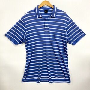 Dunning Golf Mens Polo Shirt Large Blue Striped Short Sleeve Coolmax Golf Active